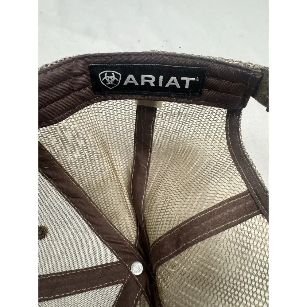Ariat Brown Tan Mesh Trucker Hat Shield Logo Snapback Adjustable Adult Cap